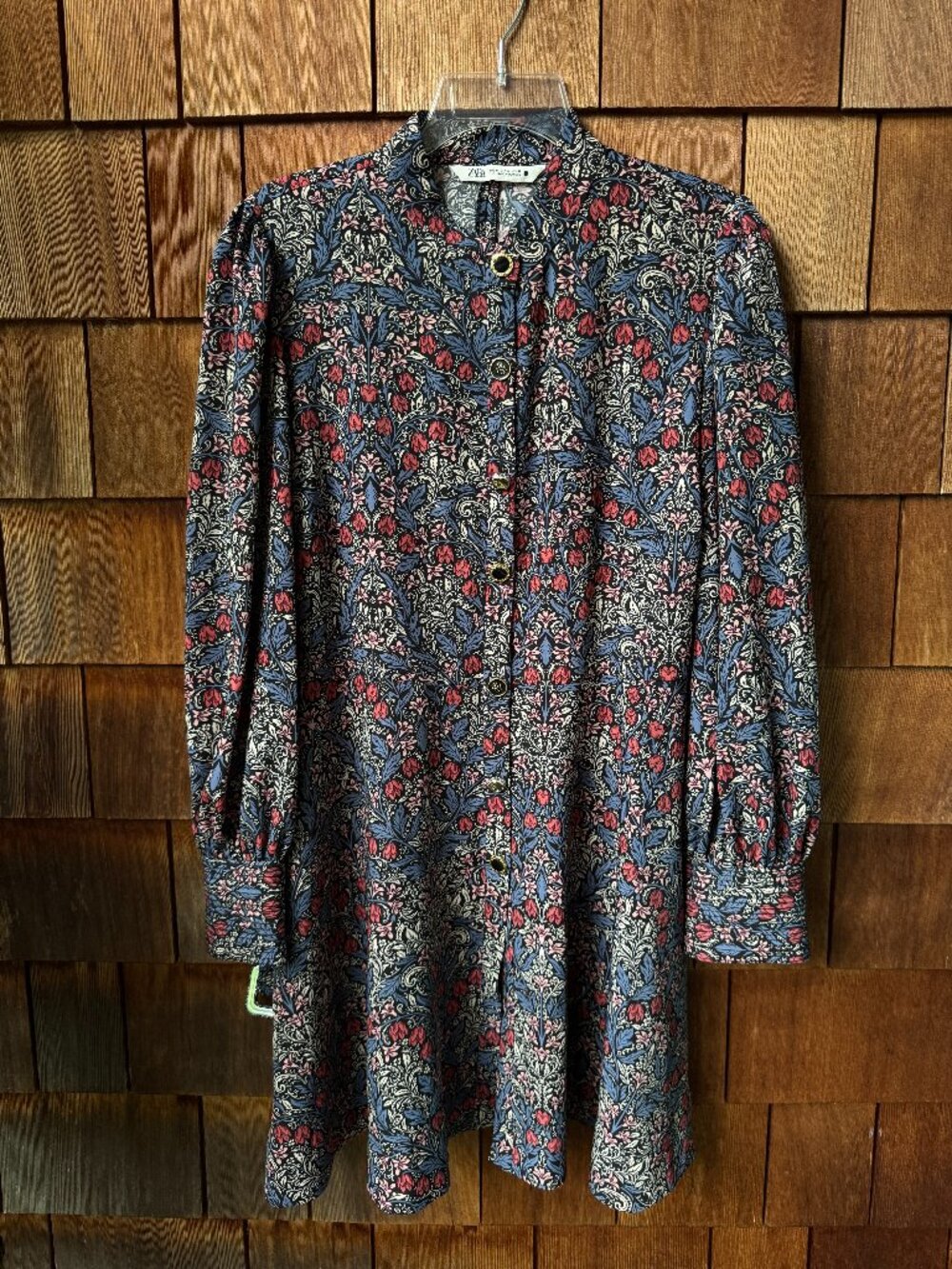 Zara Long Sleeve Vintage Style Floral Printed Mini Dress in Women's X-Large